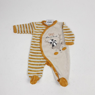 pyjama beige avec rayures moutardes motifs panda et renard