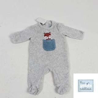 pyjama gris motif renard dans une poche