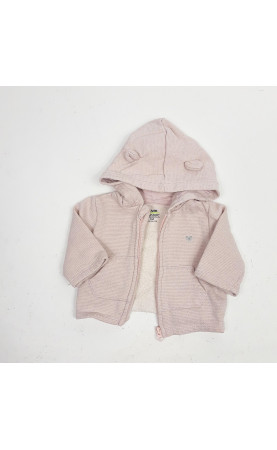 gilet zippé à capuche rose avec rayures grise pailleté motif cœur