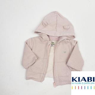 gilet zippé à capuche rose avec rayures grise pailleté motif cœur