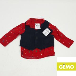 ensemble 3 pièces chemise rouge de noël avec blazer sans manches et nœud de papillon