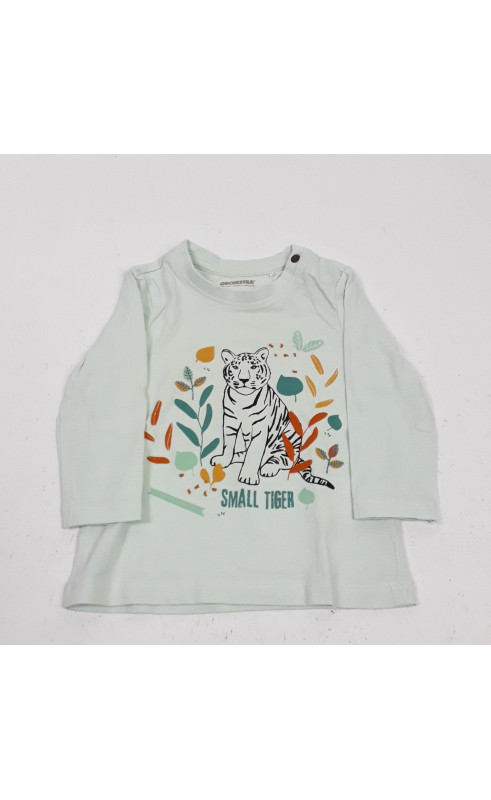 t-shirt ml vert pastel motifs tigre et feuilles