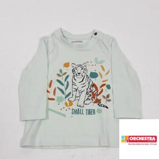 t-shirt ml vert pastel motifs tigre et feuilles