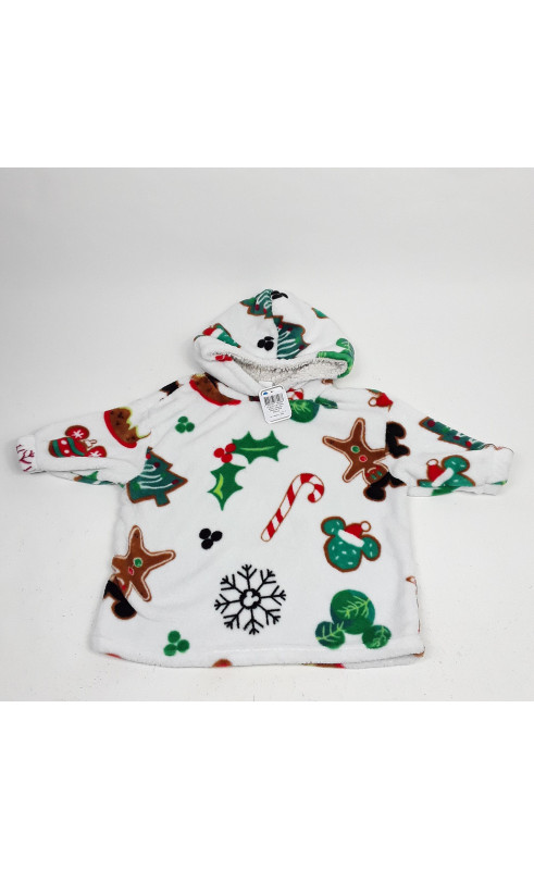 pull polaire blanc à capuche motifs de noël