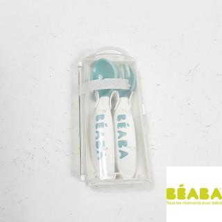 Set de couvert beaba blanc et bleu avec boite