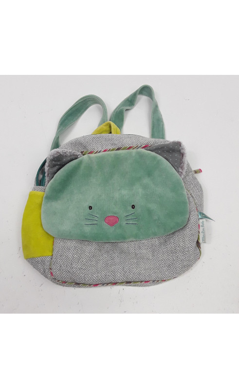 Sac en tissu chat gris et vert