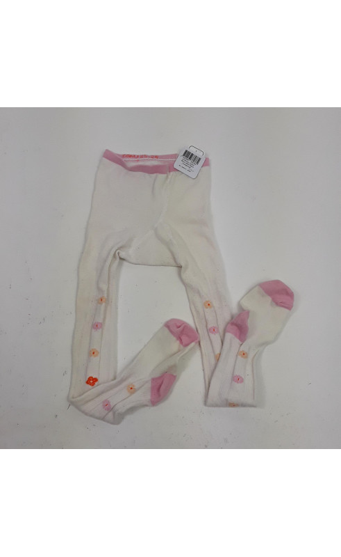 Collant blanc motif fleurs orange/rose