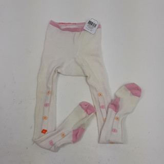 Collant blanc motif fleurs orange/rose