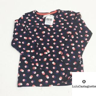 t-shirt ml bleu marine avec ronds rose et blanc