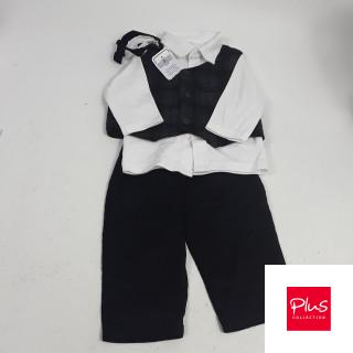 ensemble 3 pièces chemise blanche ml et nœud gilet de costume noir à carreau et pantalon noir