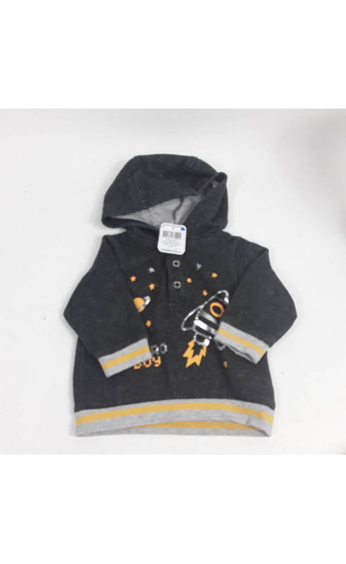 sweat à capuche molletonne gris et jaune motifs étoiles et fusée " astro boy"