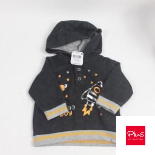 sweat à capuche molletonne gris et jaune motifs étoiles et fusée " astro boy"