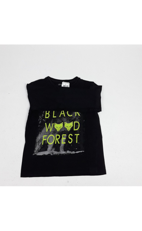 T-shirt noir écriture vert fluo " black wood forest "