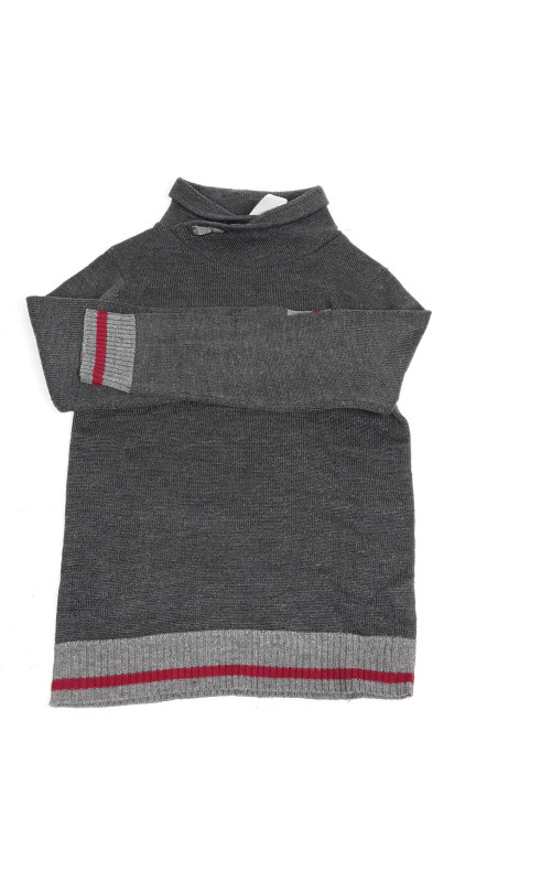 Pull fin gris anthracite col roulé liseré rouge au manche