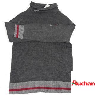 Pull fin gris anthracite col roulé liseré rouge au manche