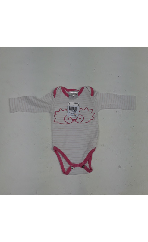 body ml blanc avec rayure beige motifs hérisson rose