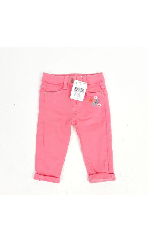 pantalon rose boutons à pressions motifs fleurs