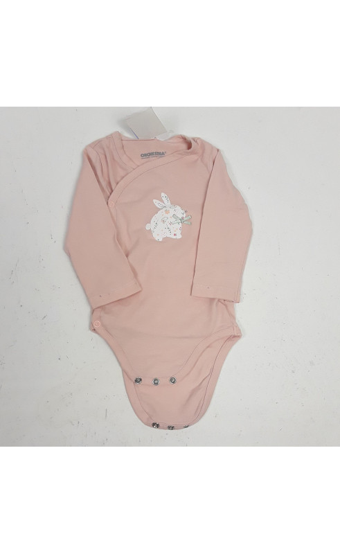 body ml rose motif lapin blanc avec motifs dessus