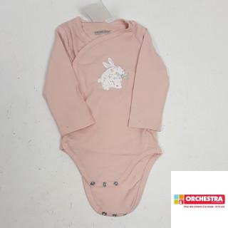 body ml rose motif lapin blanc avec motifs dessus