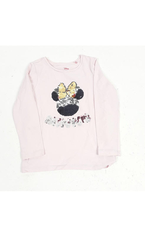 T-shirt ML rose tete de minnie en sequins