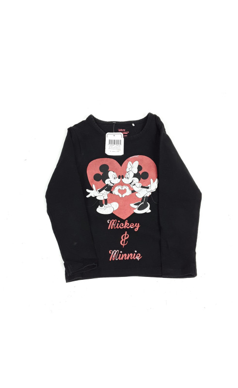 T-shirt ML noir motif mickey et minnie coeur