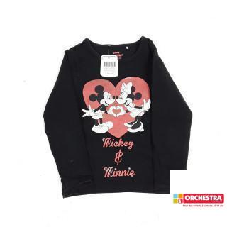 T-shirt ML noir motif mickey et minnie coeur