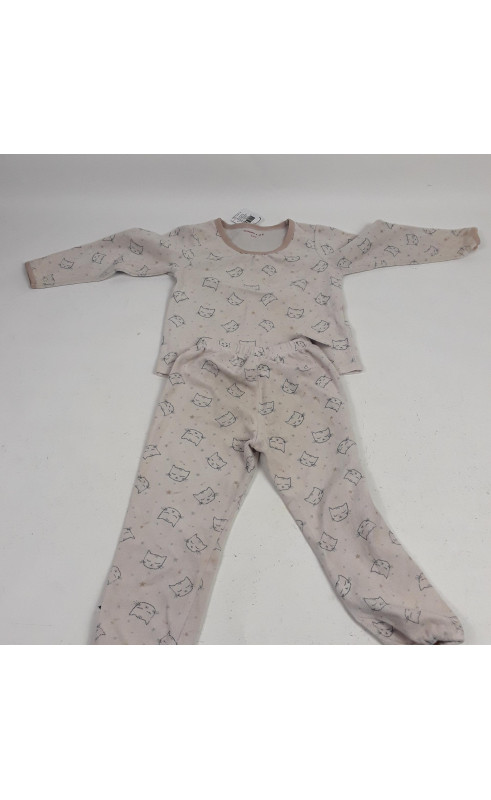 Ensemble 2 pièce Pyjama beige motif tête de chat et étoile