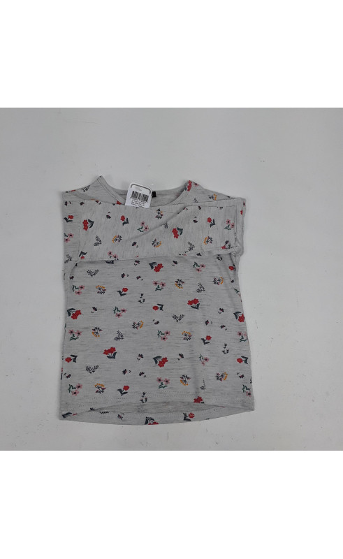 T-shirt ML gris motif fleur