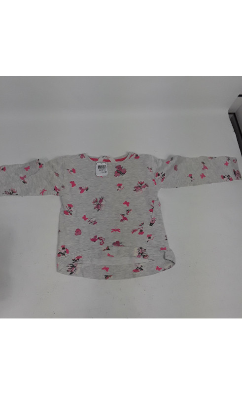 Pull fin gris fleurs rose pailleté