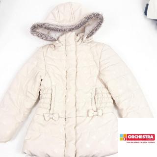 Manteau crème motifs cœur avec capuche fourrée