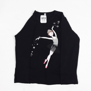 t-shirt ml noir motifs fille qui dance et étoiles