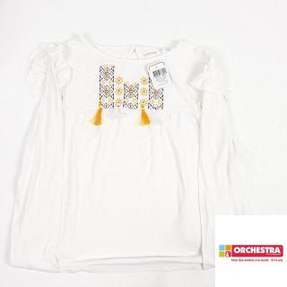 t-shirt ml blanc avec froufrou blanc et jaune