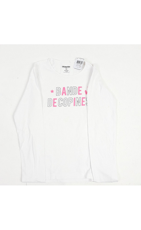 t-shirt ml blanc " bande de copines "