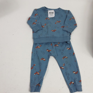 ensemble 2 pièces bleu pull et jogging motif renard et sapins