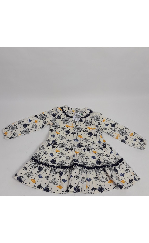 Robe blanche ml motifs fleurs bleu et jaune