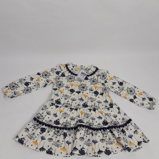 Robe blanche ml motifs fleurs bleu et jaune