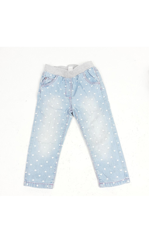 Pantalon style jeans motif cœur blanc