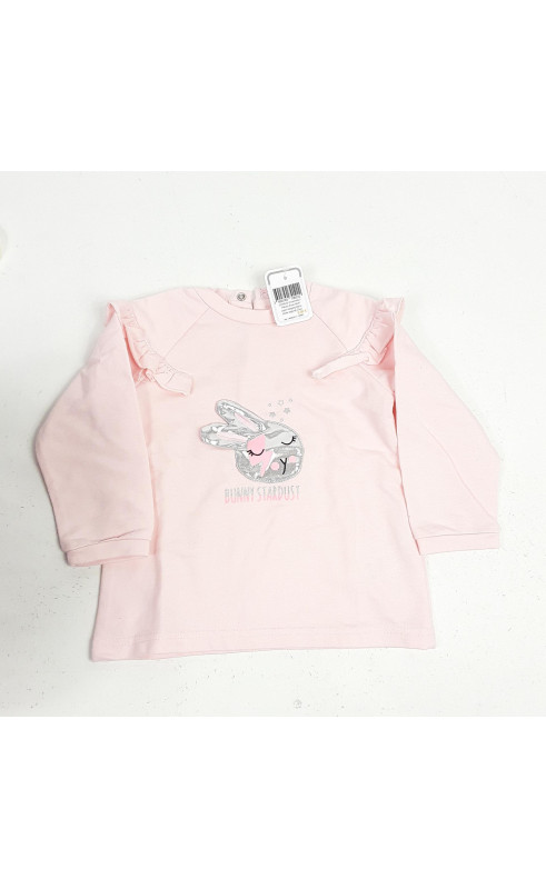 Ensemble 2 pièces rose motif lapin+leeging blanc étoile argenté