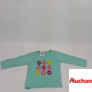 t-shirt ml bleu motifs poires et pommes