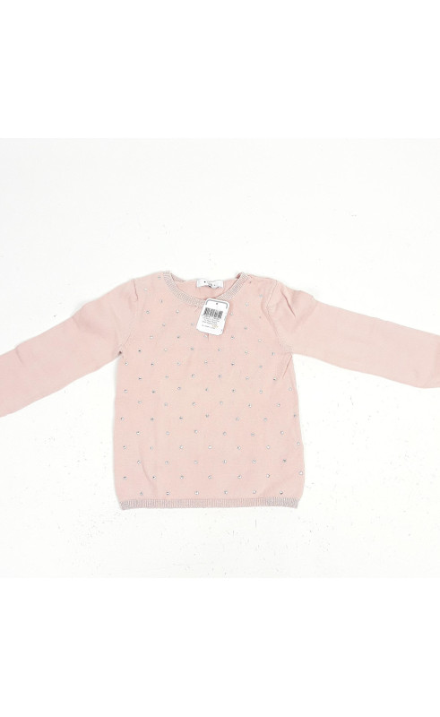 Pull fin rose poudré étoile argenté