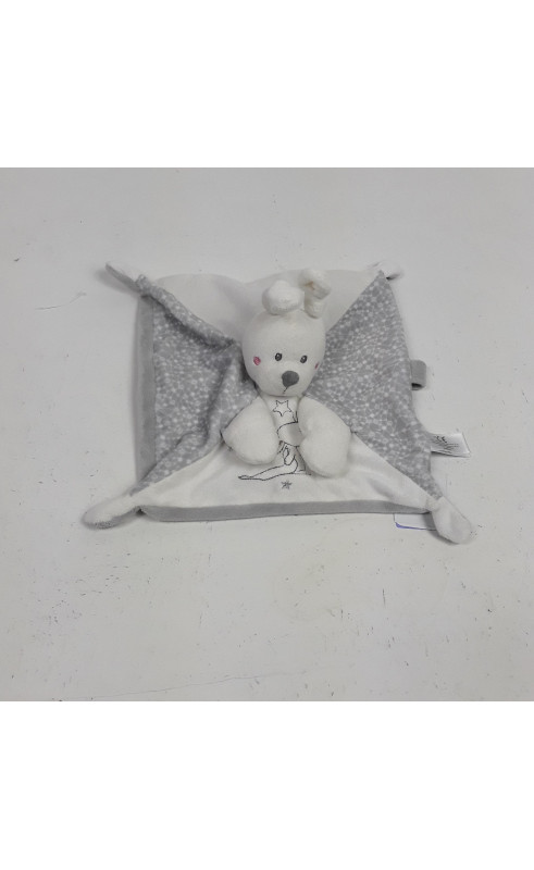 Doudou plat lapin gris blanc etoile