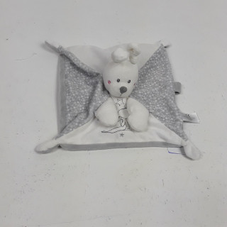 Doudou plat lapin gris blanc etoile