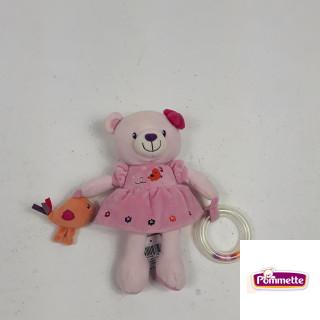 Doudou ours rose activité + oiseau